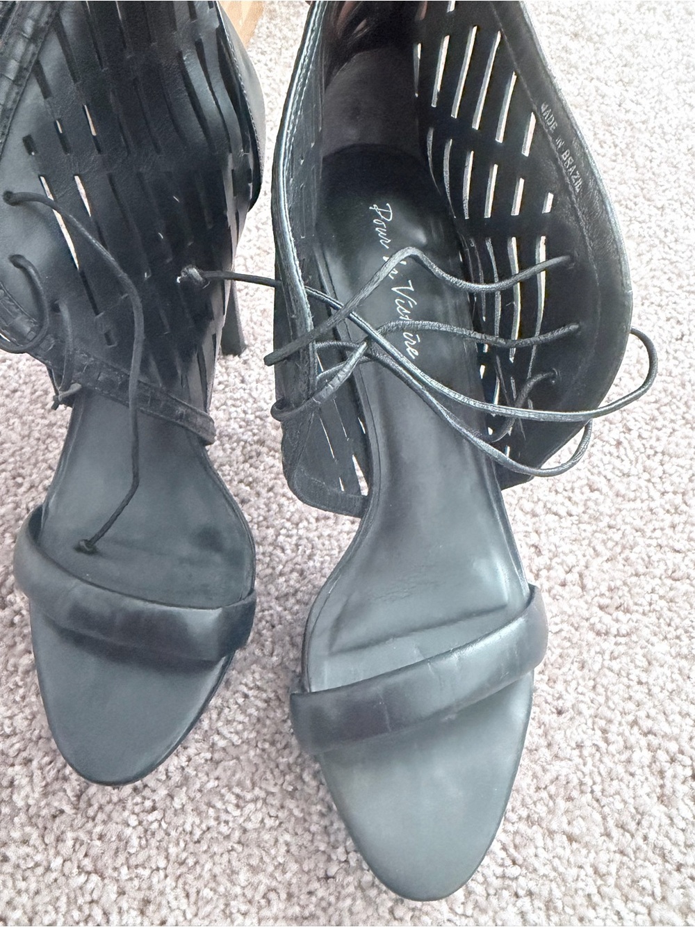 Pour La Victoire Black Lace-Up Cutout Heels